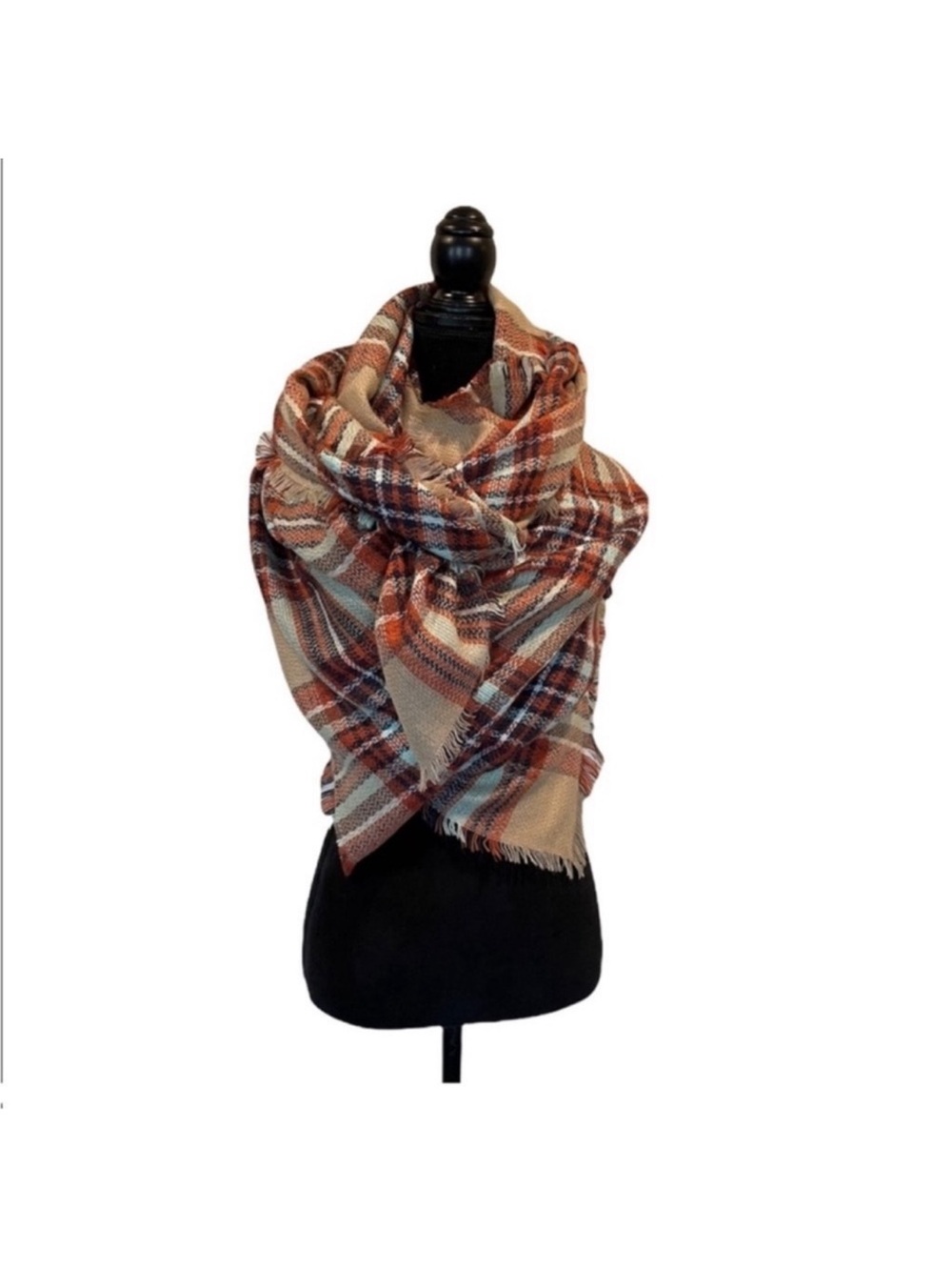 Fits NWT plaid beige striped knit cabincore blanket scarf wrap warm gorpcore